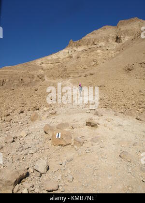 Un enfant randonnée montée une montagne Banque D'Images