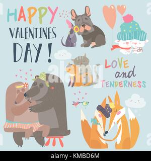 Des couples amoureux animaux collection Illustration de Vecteur
