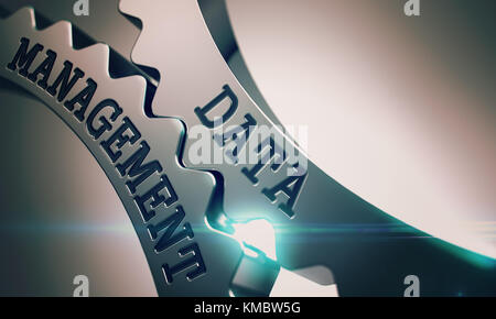 Gestion des données - Mécanisme d'engrenages en métal brillant. 3d. Banque D'Images