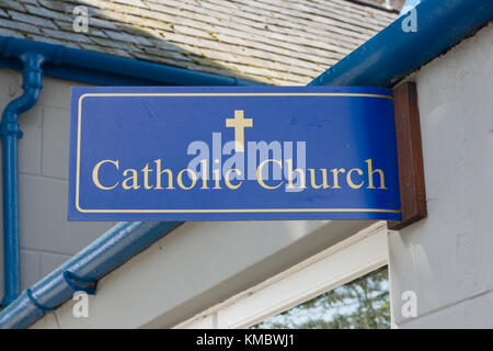 Signe de l'église catholique à l'extérieur de Notre Dame de Fatima de l'église catholique du nord du Pays de Galles bala Banque D'Images