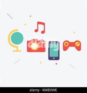 Multimedia icons set for web vector.appareil photo , jeu , music , vecteur icône Téléphone Illustration de Vecteur