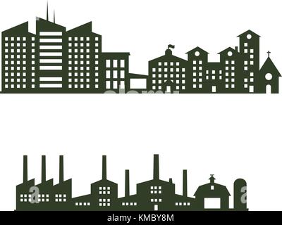 Silhouette cityscapes ensemble avec fond blanc isolé vector illustration.bâtiments noir. Illustration de Vecteur