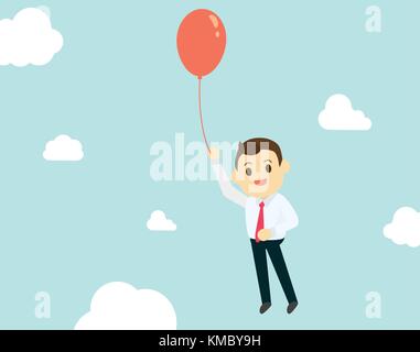 Businessman avec air ballon rouge haute et sky background vector illustration Illustration de Vecteur