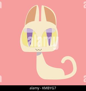 Cute kitty cat et caractères design.c'est gros yeux jaunes et la queue jusqu'à heureux.c'est se coucher sur fond rouge Illustration de Vecteur