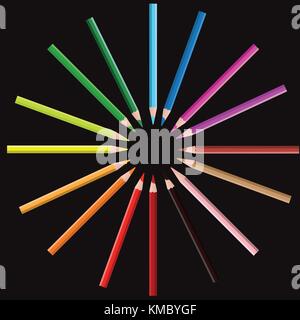 Crayon de couleur sur fond noir avec la position du cercle Illustration de Vecteur