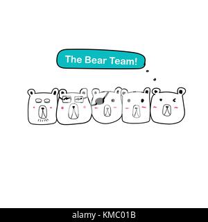 Cute Bear dessiné à la main jeu de caractères. Illustration de Vecteur