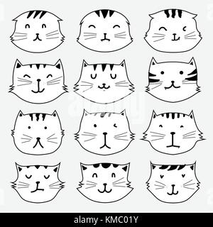 Cute cut dessinés à la main, jeu de caractères. Illustration de Vecteur