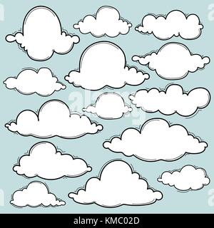 Jeu de nuages dessinés à la main. Illustration de Vecteur