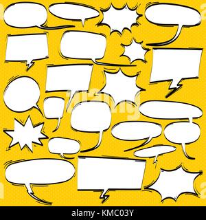 Ensemble de dessins, de bandes dessinées bulles de dialogue vide, nuages dans le pop art style. Illustration de Vecteur