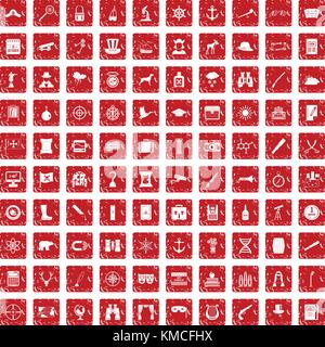 Jumelles 100 icons set rouge grunge Illustration de Vecteur