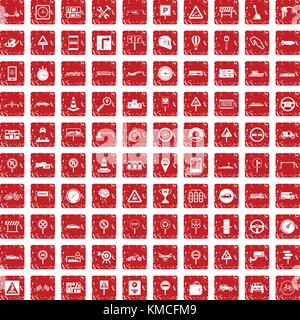 Trafic 100 icons set rouge grunge Illustration de Vecteur