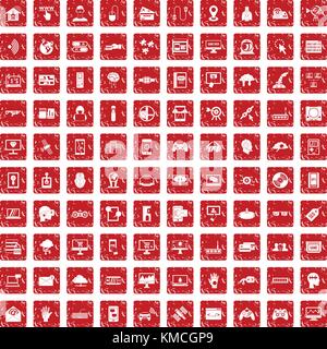 100 icons set rouge grunge Illustration de Vecteur