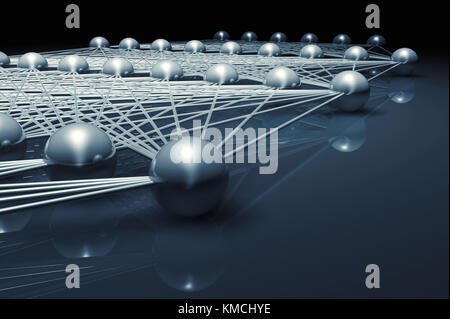 La structure du réseau de neurones artificiels, illustration numérique avec fragment bleu, modèle schématique de rendu 3D Banque D'Images