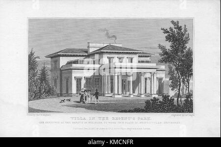 Villa dans le Regent's Park, gravure 'Metropolitan améliorations, ou de Londres au xixe siècle' London, England, UK 1828 Banque D'Images