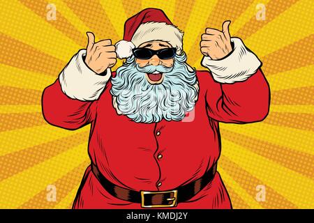 Thumbs up santa claus in sunglasses Illustration de Vecteur