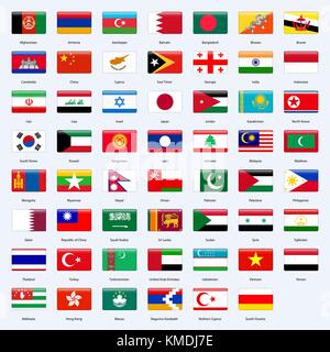 Tous les drapeaux des pays de l'Asie. rectangle style brillant. Illustration de Vecteur