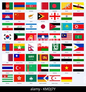 Tous les drapeaux des pays de l'Asie. Illustration de Vecteur