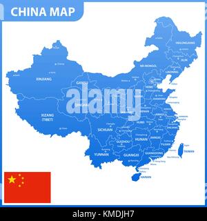 La carte détaillée de la Chine avec les régions ou États et villes, capitales, drapeau national Illustration de Vecteur