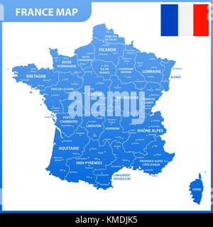 La carte détaillée de la France avec les régions ou États et villes, capitale, drapeau national Illustration de Vecteur
