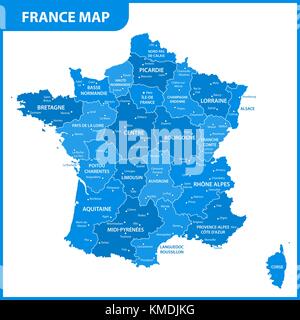 La carte détaillée de la France avec les régions ou États et villes, capitale Illustration de Vecteur