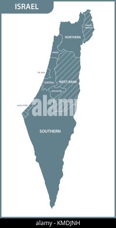 La carte détaillée de l'Israël avec les régions Illustration de Vecteur