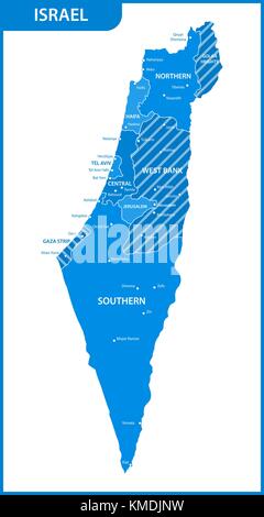 La carte détaillée de l'Israël avec les régions ou États et villes, capitales Illustration de Vecteur