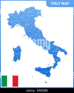 La carte détaillée de l'Italie avec les régions ou États et villes, capitale, drapeau national Illustration de Vecteur