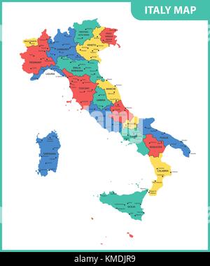 La carte détaillée de l'Italie avec les régions ou États et villes, capitale Illustration de Vecteur