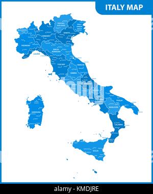 La carte détaillée de l'Italie avec les régions ou États et villes, capitale Illustration de Vecteur