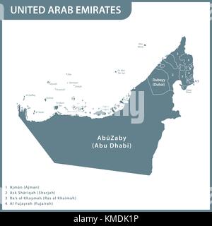 La carte détaillée de l'eau avec les régions. Emirats arabes unis Illustration de Vecteur