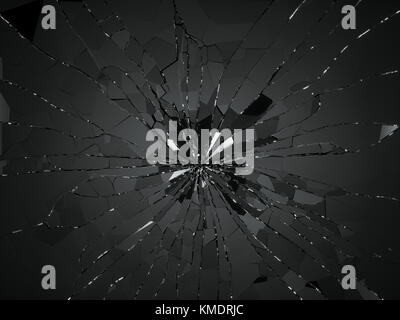 Trou de balle et morceaux de verre brisé ou brisé. rendu 3d illustration 3d. Banque D'Images