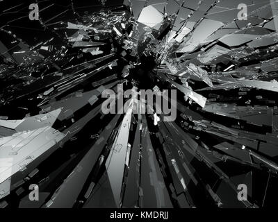 Trou de balle fissuré et verre brisé. rendu 3d illustration 3d. Banque D'Images