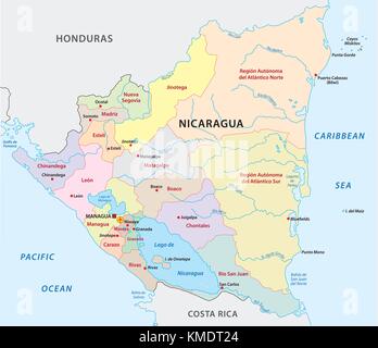 Administratif et politique du Nicaragua carte vectorielle Illustration de Vecteur