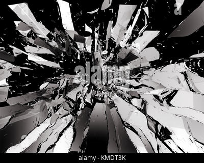 Verre brisé : morceaux coupants isolated on black Banque D'Images