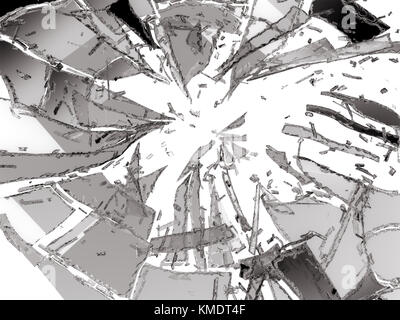 Morceaux de verre cassée ou brisée isolé sur fond blanc Banque D'Images