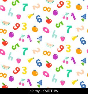 Kid et numéros de modèle vectoriel continu lumineux de fruits. Illustration de Vecteur