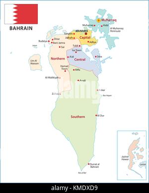 Bahreïn carte vectorielle administrative et politique avec le drapeau Illustration de Vecteur