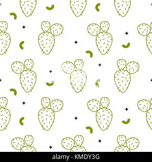 Style de ligne simple green cactus vector pattern. Illustration de Vecteur