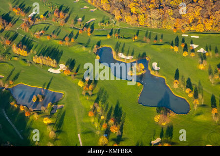 Golfclub am Kloster-Kamp, greens, bunkers, haies, Kamp-Lintfort, Ruhr, Bas-rhin, Rhénanie du Nord-Westphalie, Allemagne Banque D'Images