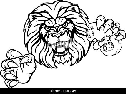 Lion Angry Esports Mascot Illustration de Vecteur