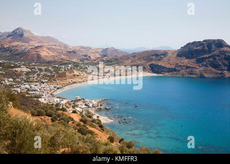 La plage de plakias et village, l'île de Crète, Grèce, Europe Banque D'Images