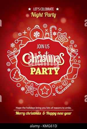 Joyeux Noël pour flyer brochure design sur fond rouge thème invitation concept. happy holiday greeting banner et modèle de carte. Illustration de Vecteur