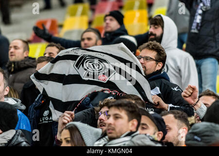 8 décembre 2017 : les supporters du FC Lugano lors du match UEFA Europa League 2017-2018, phase de groupes, Groupe G entre le FCSB Bucarest (ROU) et le FC Lugano (CHE) au National Arena Stadium, Bucarest, Roumanie ROU. Foto : Cronos/Catalin Soare Banque D'Images