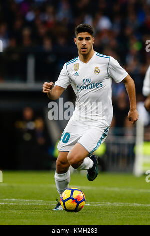 Madrid, Espagne. 9 Décembre, 2017. Marco Asensio du Real Madrid. dans l'action. La Liga entre le Real Madrid vs Sevilla FC au Santiago Bernabeu à Madrid, Espagne, le 9 décembre 2017 . Más Información Gtres Crédit : Comuniación sur ligne, S.L./Alamy Live News Banque D'Images