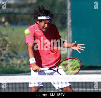 Plantation, Florida, USA. Déc 10, 2017. Uisung PARK (KOR) joue au cours de la finale du double de l'Orange Bowl 2017 Championnat International de Tennis - Garçons 18s contre Tomas MACHAC (CZE) et Ondrej STYLER (CZE), joué à la Frank Veltri Tennis Center à Plantation, en Floride, aux États-Unis. Mario Houben/CSM/Alamy Live News Banque D'Images