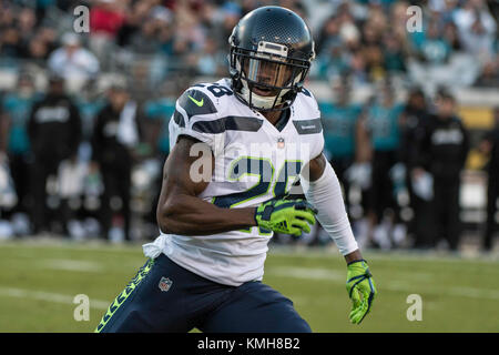 Jacksonville, FL, USA. Déc 10, 2017. Seattle Seahawks Justin évoluait Coleman (28) au cours de la NFL football match entre les Seattle Seahawks et les Jacksonville Jaguars à l'EverBank Field à Jacksonville, FL. Romeo T Guzman/CSM/Alamy Live News Banque D'Images
