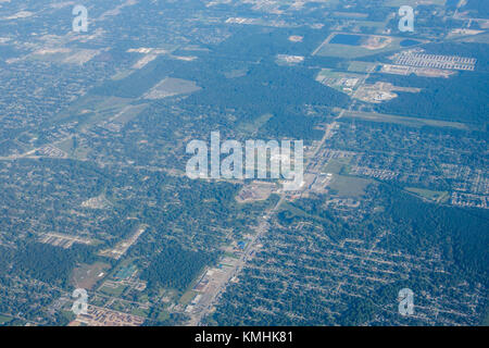 Zone metropolis de Houston, Texas banlieue d'en haut dans un avion Banque D'Images