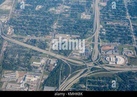 Zone metropolis de Houston, Texas banlieue d'en haut dans un avion Banque D'Images