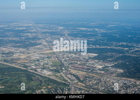 Zone metropolis de Houston, Texas banlieue d'en haut dans un avion Banque D'Images