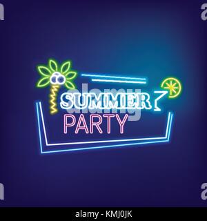 Bannière néon summer party Illustration de Vecteur